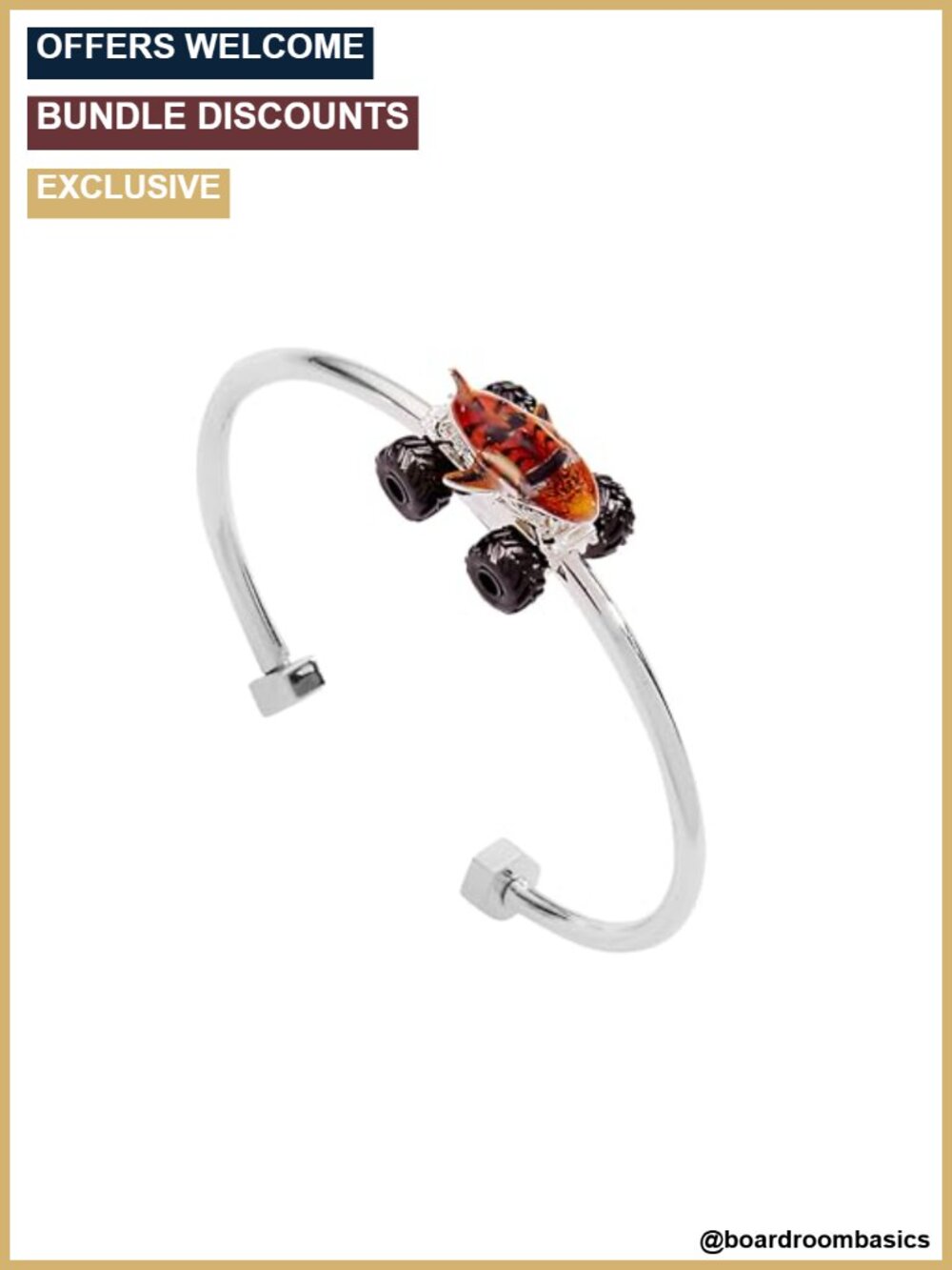 Silver-Plated Brass Moveable Cuff Bracelet Racing Theme